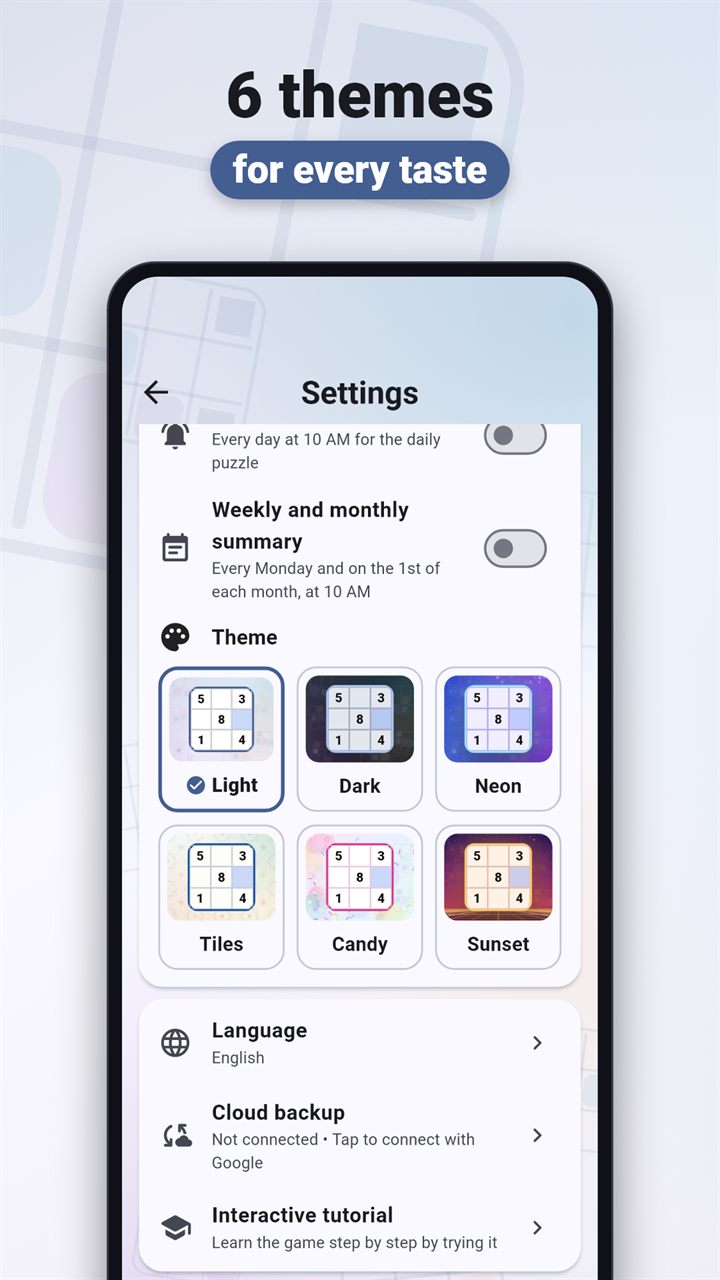 Sudoku Duel theme settings