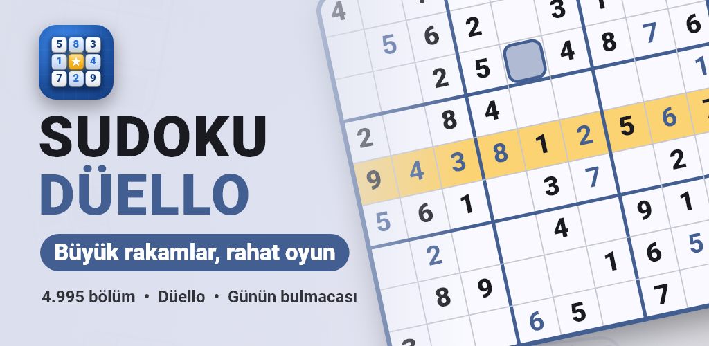 Sudoku Düello: Büyük rakamlar, rahat oyun