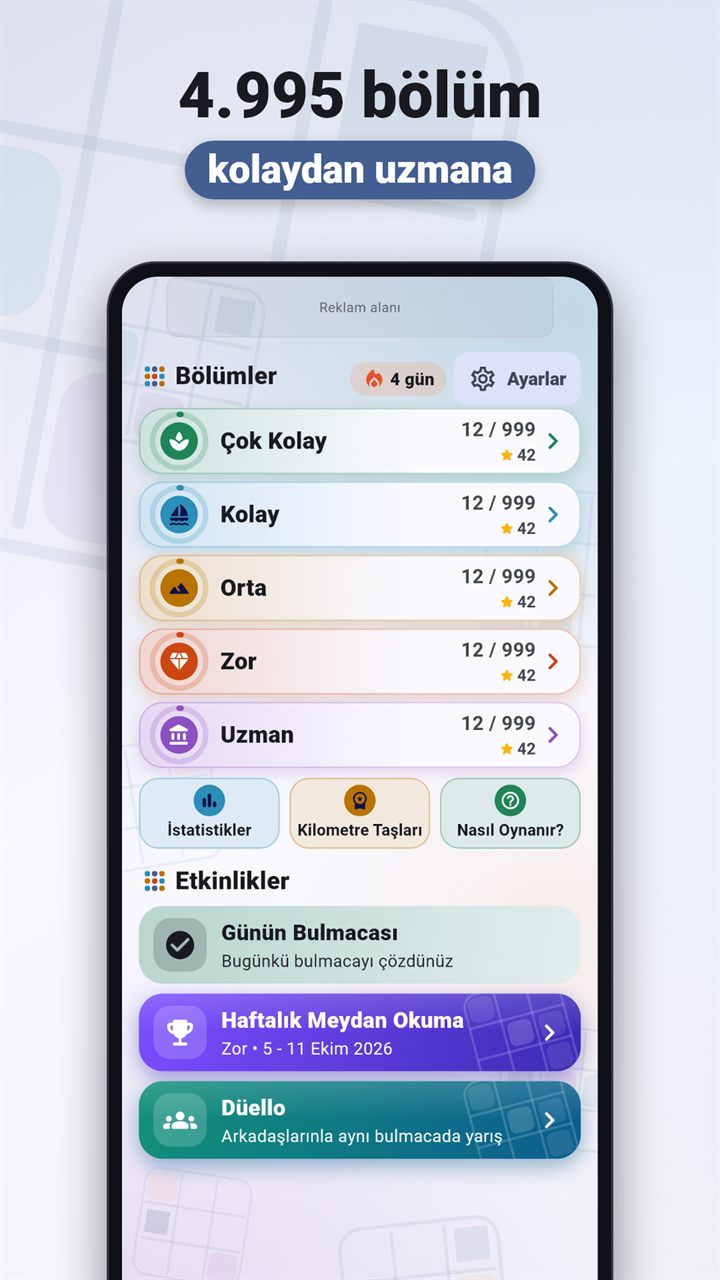 Sudoku Düello bölümler ekranı