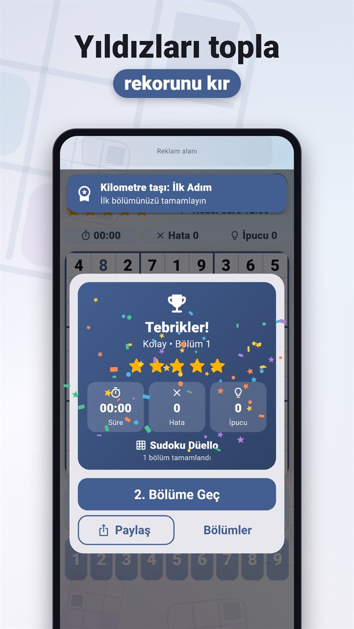 Sudoku Düello tebrik ekranı